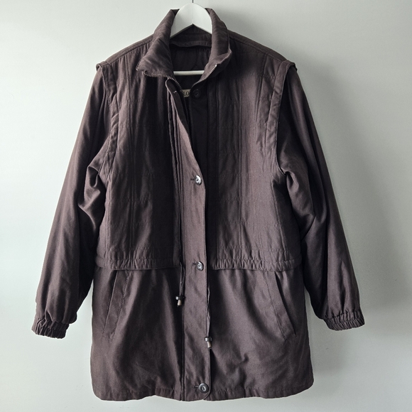 London Fog Women's Vintage Chocolate Brown Zip Up Puffer Coat Large - Picture 1 of 16